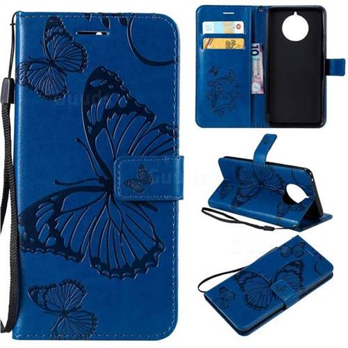Embossing 3D Butterfly Leather Wallet Case for Nokia 9 PureView - Blue