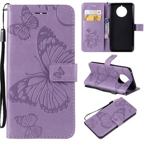 Embossing 3D Butterfly Leather Wallet Case for Nokia 9 PureView - Purple