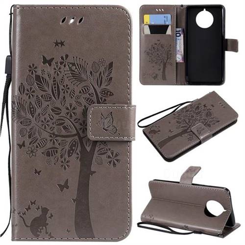 Embossing Butterfly Tree Leather Wallet Case for Nokia 9 PureView - Grey