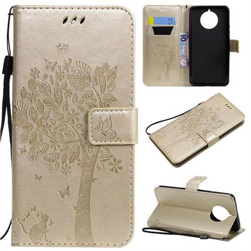 Embossing Butterfly Tree Leather Wallet Case for Nokia 9 PureView - Champagne