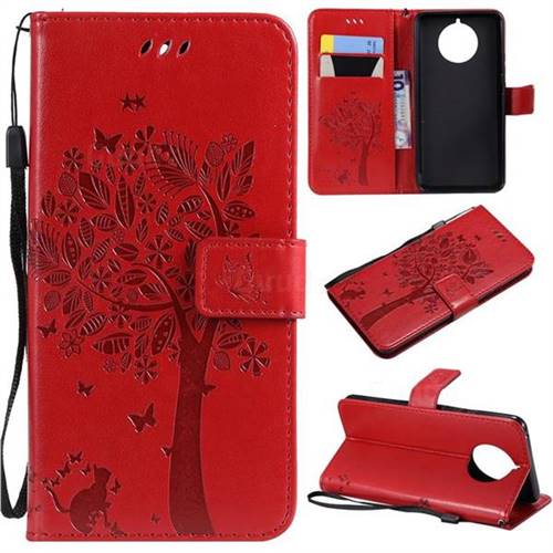 Embossing Butterfly Tree Leather Wallet Case for Nokia 9 PureView - Red