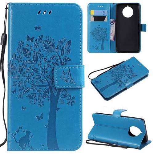 Embossing Butterfly Tree Leather Wallet Case for Nokia 9 PureView - Blue