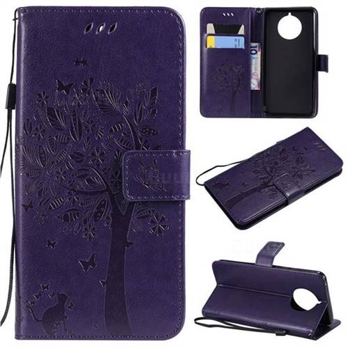 Embossing Butterfly Tree Leather Wallet Case for Nokia 9 PureView - Purple