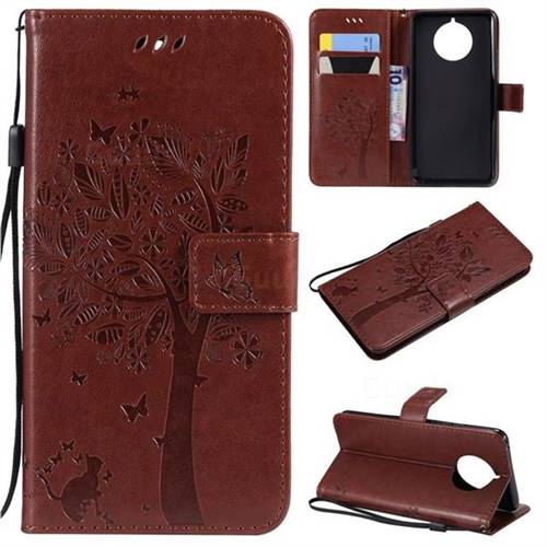 Embossing Butterfly Tree Leather Wallet Case for Nokia 9 PureView - Coffee