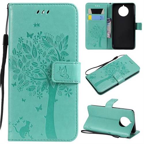 Embossing Butterfly Tree Leather Wallet Case for Nokia 9 PureView - Cyan