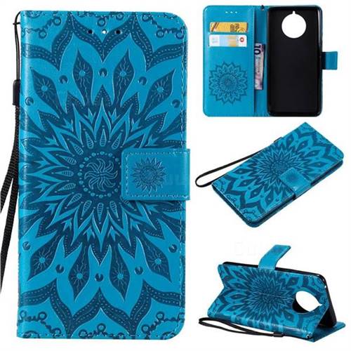 Embossing Sunflower Leather Wallet Case for Nokia 9 PureView - Blue