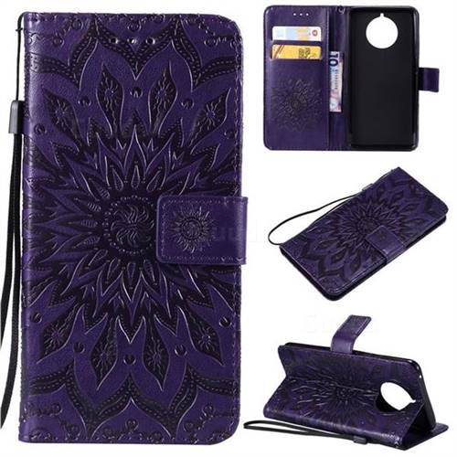 Embossing Sunflower Leather Wallet Case for Nokia 9 PureView - Purple