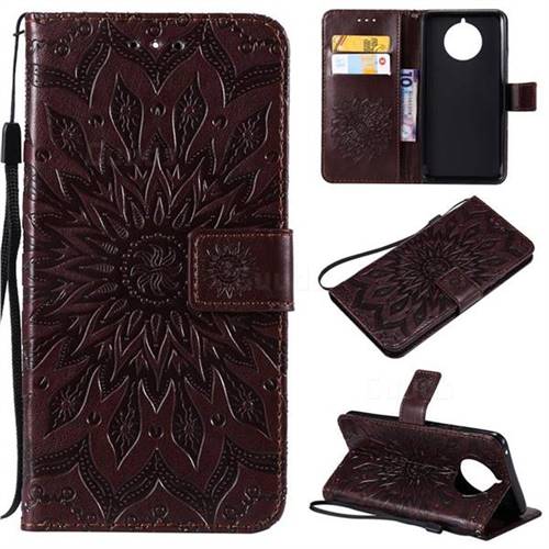 Embossing Sunflower Leather Wallet Case for Nokia 9 PureView - Brown
