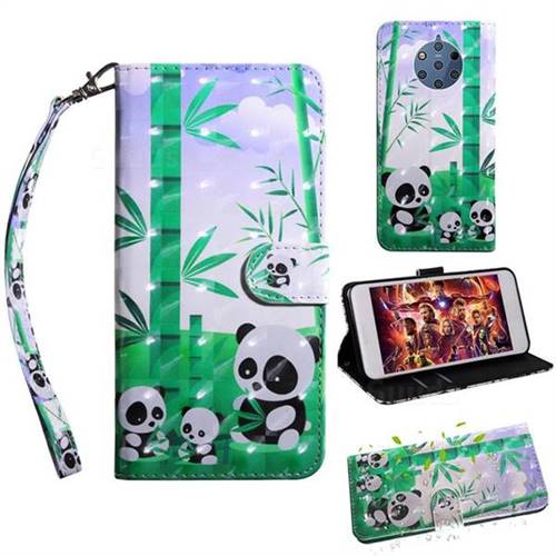 Eating Bamboo Pandas 3D Painted Leather Wallet Case for Nokia 9 PureView