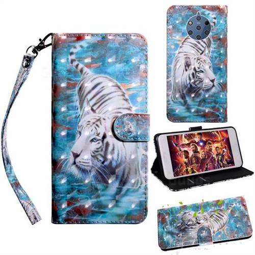 White Tiger 3D Painted Leather Wallet Case for Nokia 9 PureView