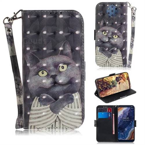 Cat Embrace 3D Painted Leather Wallet Phone Case for Nokia 9 PureView