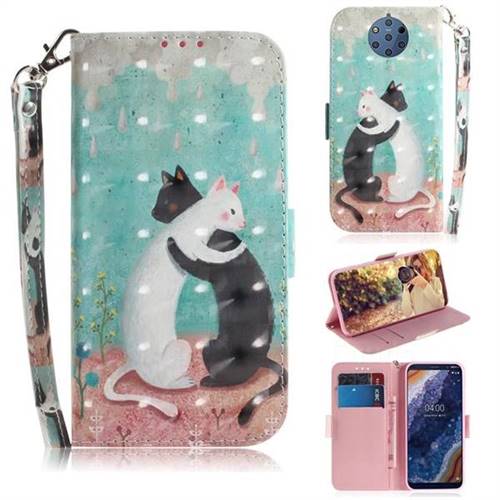 Black and White Cat 3D Painted Leather Wallet Phone Case for Nokia 9 PureView