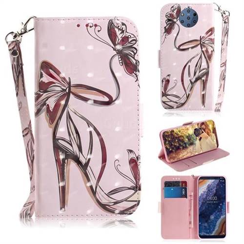 Butterfly High Heels 3D Painted Leather Wallet Phone Case for Nokia 9 PureView