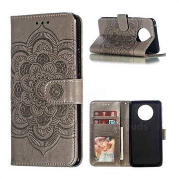 Intricate Embossing Datura Solar Leather Wallet Case for Nokia 9 PureView - Gray