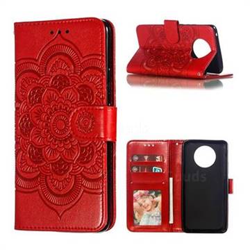 Intricate Embossing Datura Solar Leather Wallet Case for Nokia 9 PureView - Red