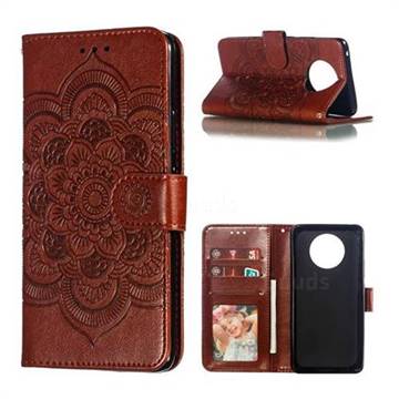 Intricate Embossing Datura Solar Leather Wallet Case for Nokia 9 PureView - Brown