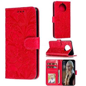 Intricate Embossing Lace Jasmine Flower Leather Wallet Case for Nokia 9 PureView - Red