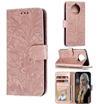 Intricate Embossing Lace Jasmine Flower Leather Wallet Case for Nokia 9 PureView - Rose Gold