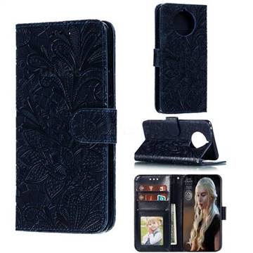 Intricate Embossing Lace Jasmine Flower Leather Wallet Case for Nokia 9 PureView - Dark Blue