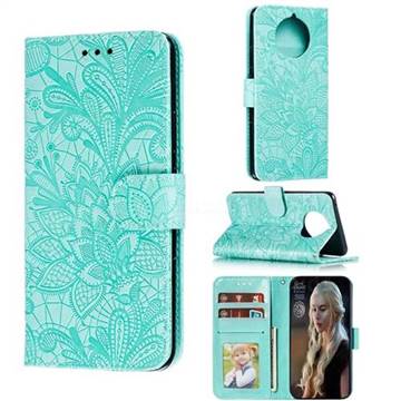 Intricate Embossing Lace Jasmine Flower Leather Wallet Case for Nokia 9 PureView - Green
