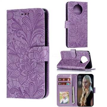 Intricate Embossing Lace Jasmine Flower Leather Wallet Case for Nokia 9 PureView - Purple