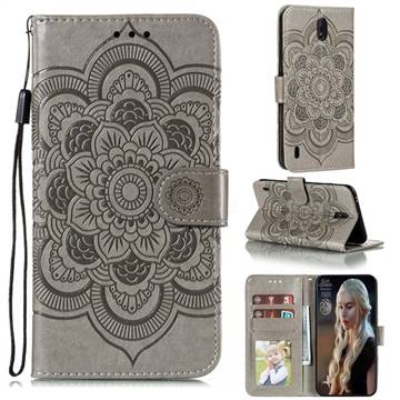 Intricate Embossing Datura Solar Leather Wallet Case for Nokia C1 - Gray