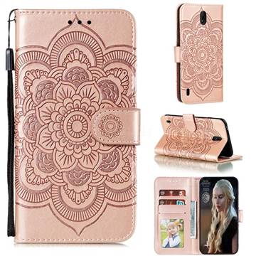 Intricate Embossing Datura Solar Leather Wallet Case for Nokia C1 - Rose Gold