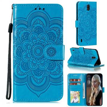 Intricate Embossing Datura Solar Leather Wallet Case for Nokia C1 - Blue