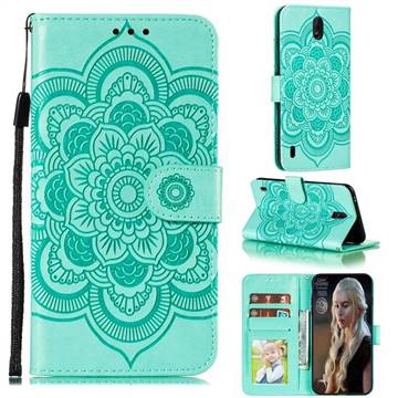 Intricate Embossing Datura Solar Leather Wallet Case for Nokia C1 - Green
