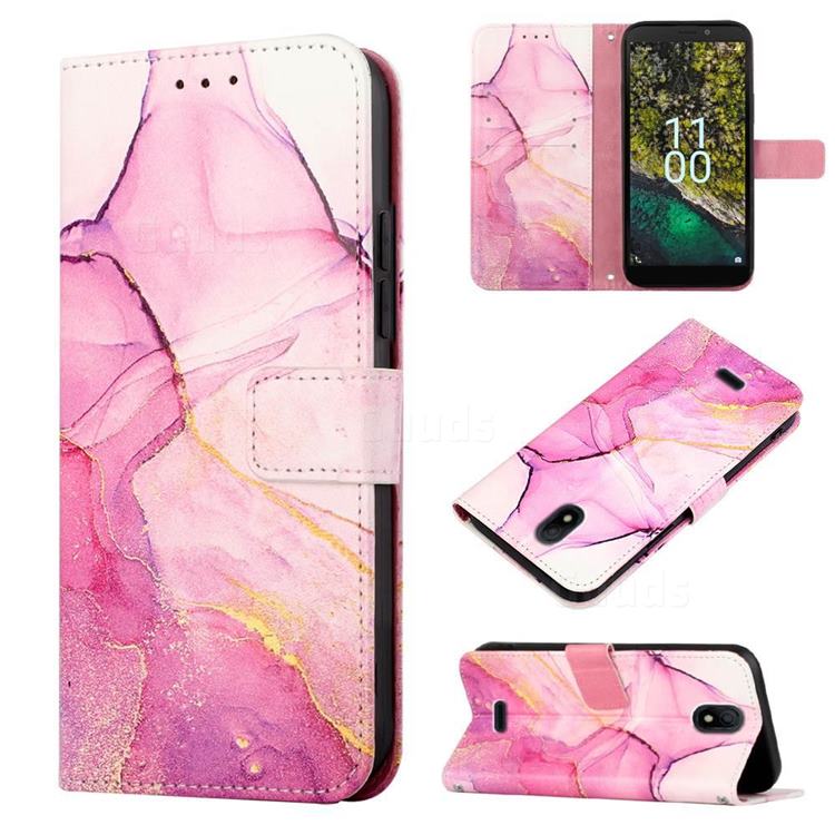 Pink Purple Marble Leather Wallet Protective Case for Nokia C100