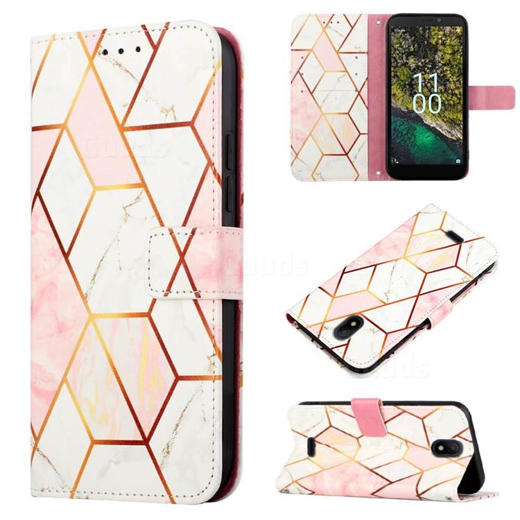 Pink White Marble Leather Wallet Protective Case for Nokia C100