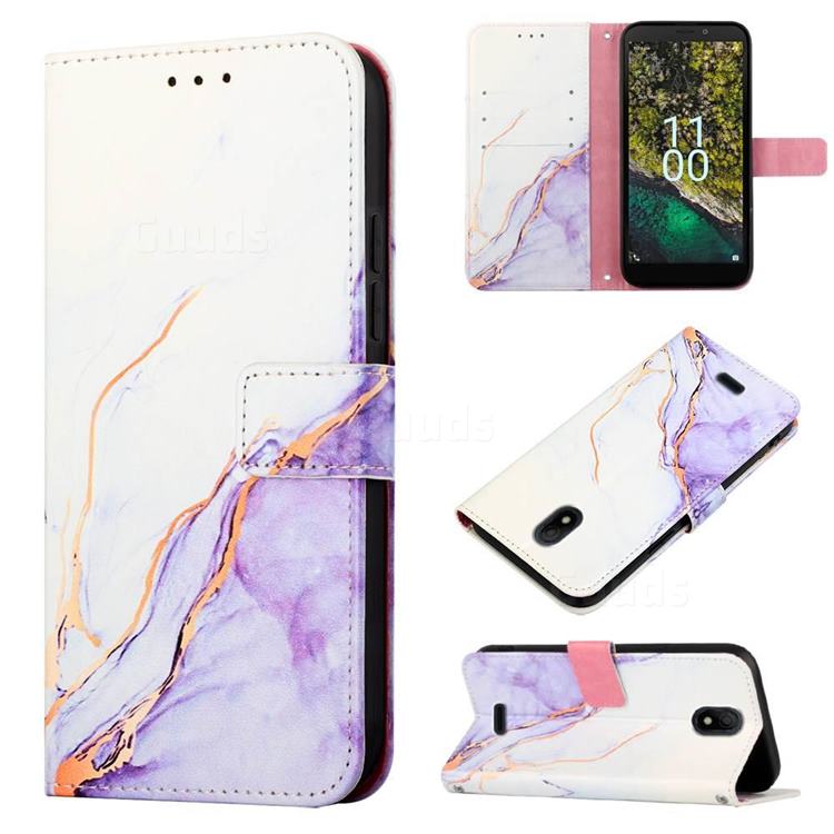 Purple White Marble Leather Wallet Protective Case for Nokia C100