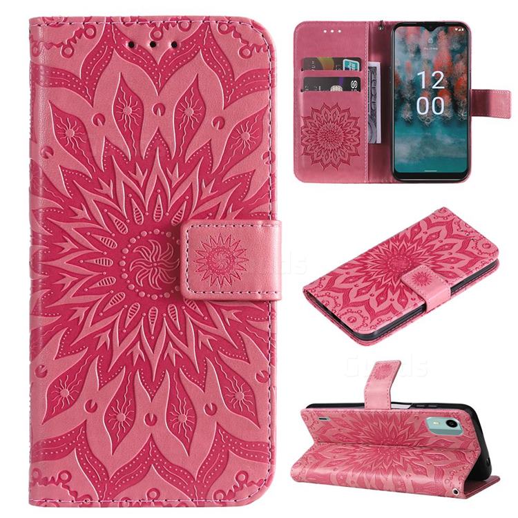 Embossing Sunflower Leather Wallet Case for Nokia C12 - Pink