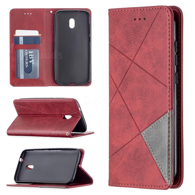 Prismatic Slim Magnetic Sucking Stitching Wallet Flip Cover for Nokia C1 Plus - Red