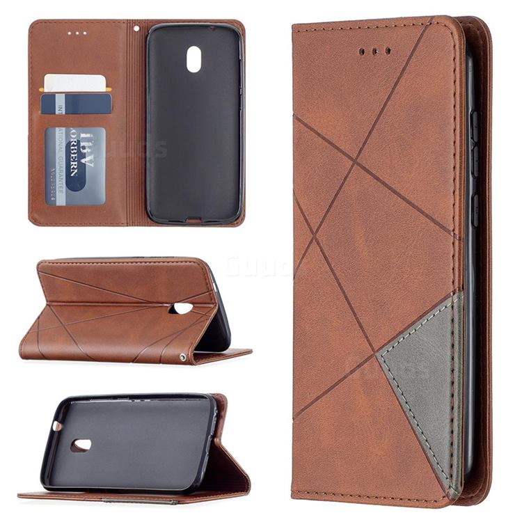Prismatic Slim Magnetic Sucking Stitching Wallet Flip Cover for Nokia C1 Plus - Brown