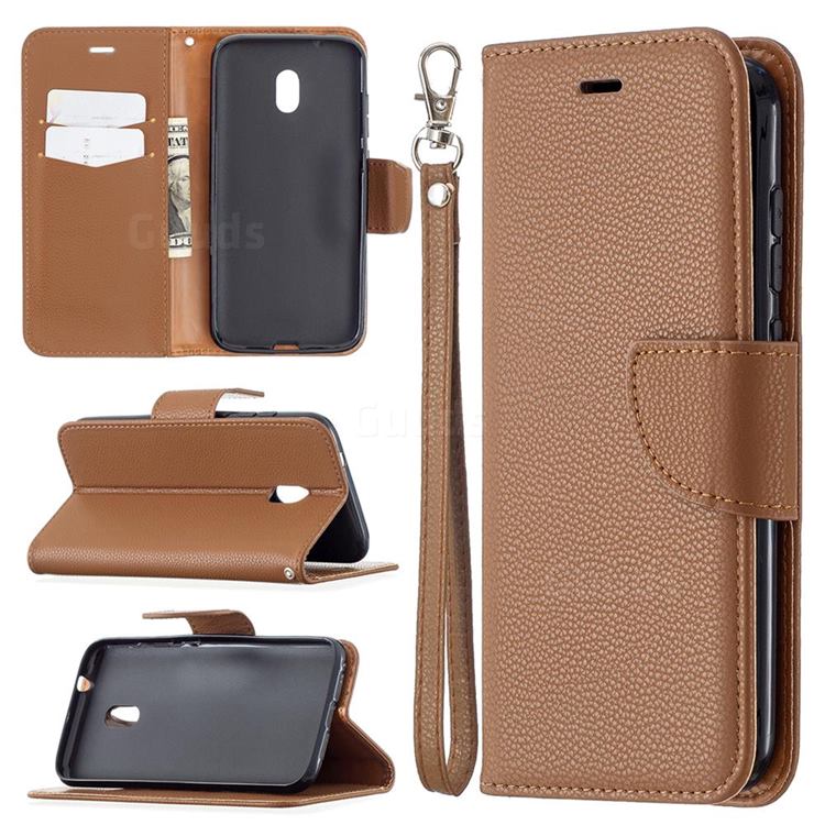 Classic Luxury Litchi Leather Phone Wallet Case for Nokia C1 Plus - Brown