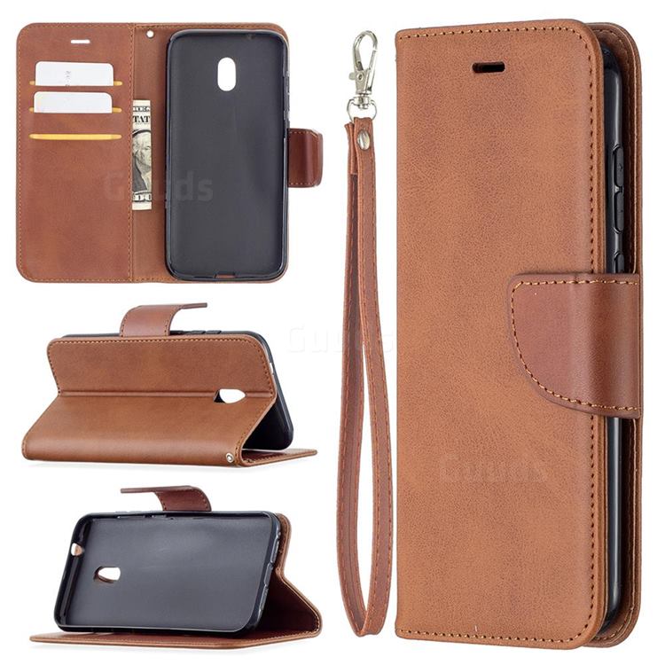 Classic Sheepskin PU Leather Phone Wallet Case for Nokia C1 Plus - Brown