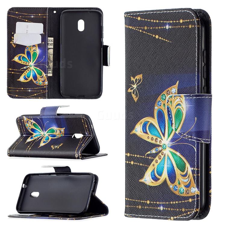 Golden Shining Butterfly Leather Wallet Case for Nokia C1 Plus