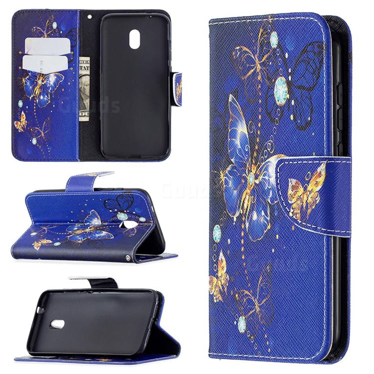 Purple Butterfly Leather Wallet Case for Nokia C1 Plus