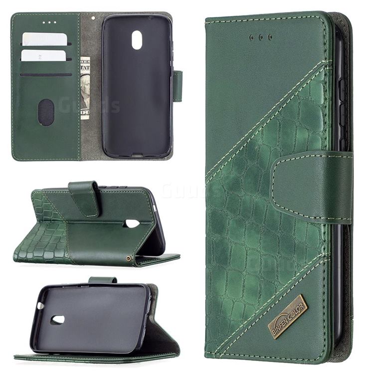 BinfenColor BF04 Color Block Stitching Crocodile Leather Case Cover for Nokia C1 Plus - Green