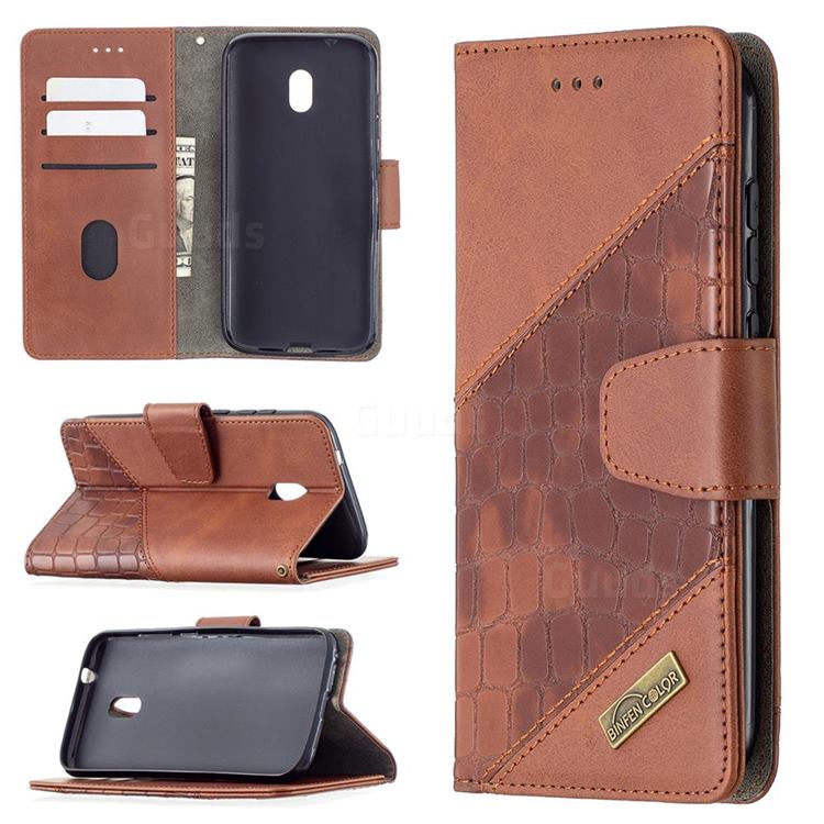 BinfenColor BF04 Color Block Stitching Crocodile Leather Case Cover for Nokia C1 Plus - Brown