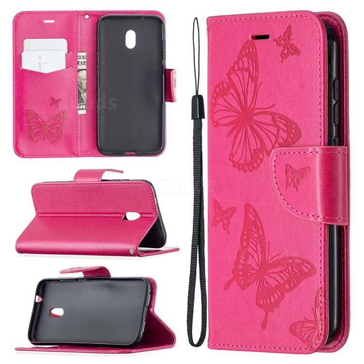 Embossing Double Butterfly Leather Wallet Case for Nokia C1 Plus - Red