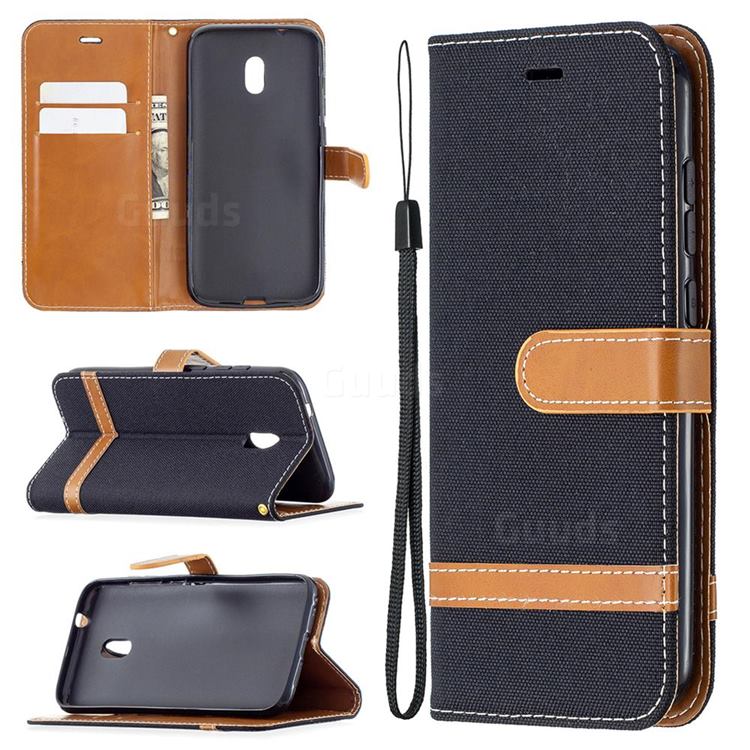 Jeans Cowboy Denim Leather Wallet Case for Nokia C1 Plus - Black