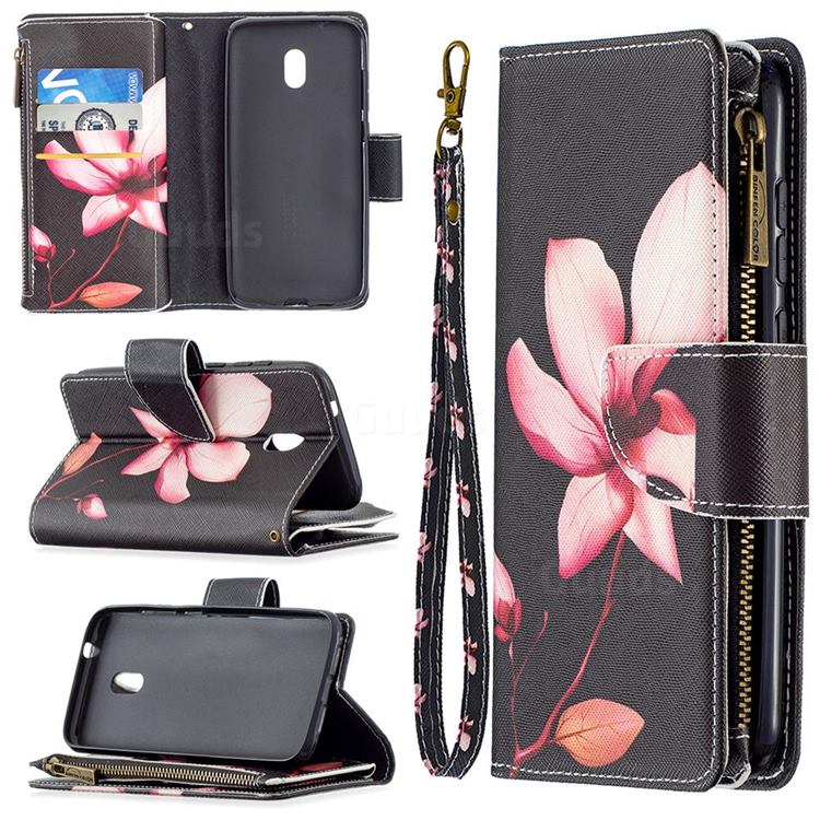 Lotus Flower Binfen Color BF03 Retro Zipper Leather Wallet Phone Case for Nokia C1 Plus