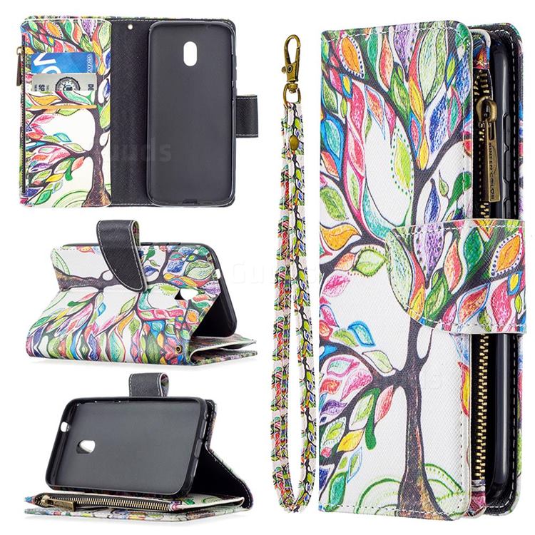 The Tree of Life Binfen Color BF03 Retro Zipper Leather Wallet Phone Case for Nokia C1 Plus