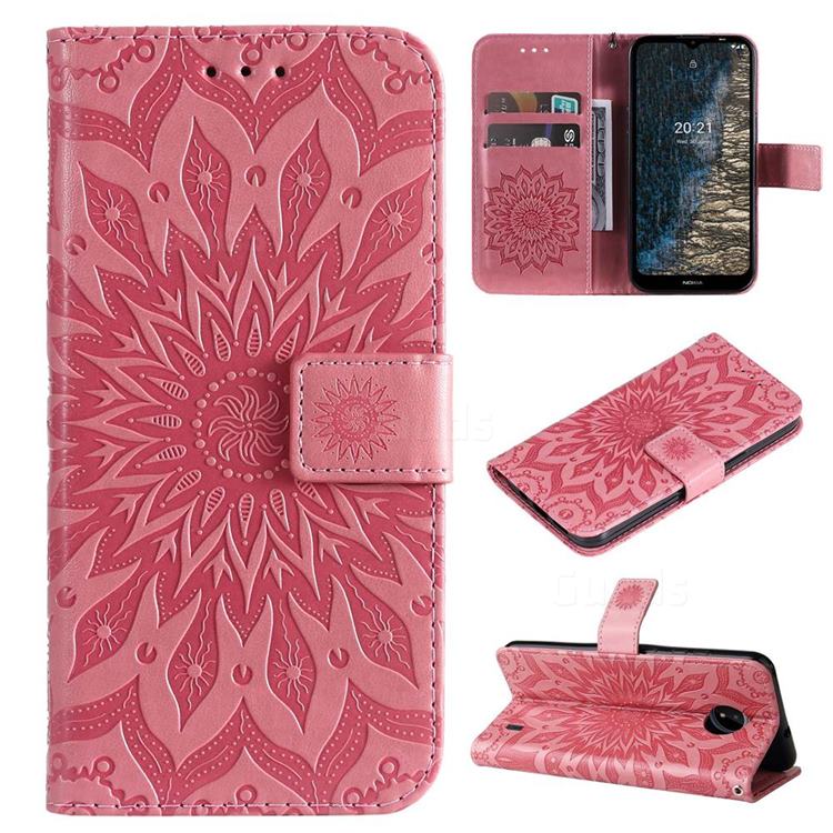 Embossing Sunflower Leather Wallet Case for Nokia C20 - Pink
