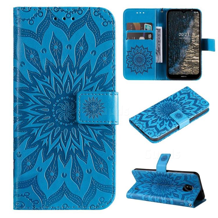 Embossing Sunflower Leather Wallet Case for Nokia C20 - Blue