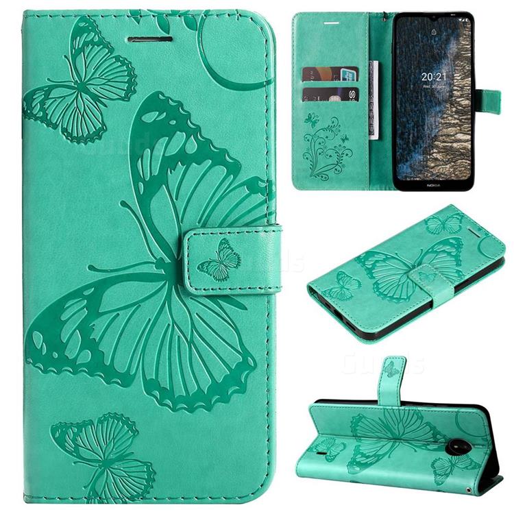 Embossing 3D Butterfly Leather Wallet Case for Nokia C20 - Green