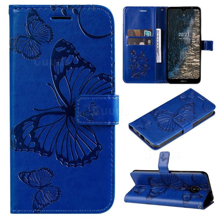 Embossing 3D Butterfly Leather Wallet Case for Nokia C20 - Blue