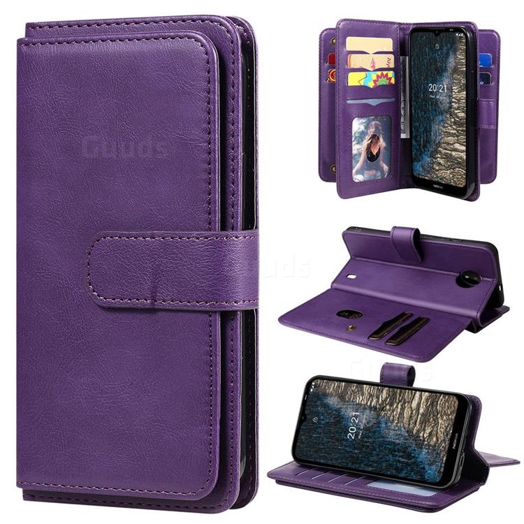 Multi-function Ten Card Slots and Photo Frame PU Leather Wallet Phone Case Cover for Nokia C20 - Violet